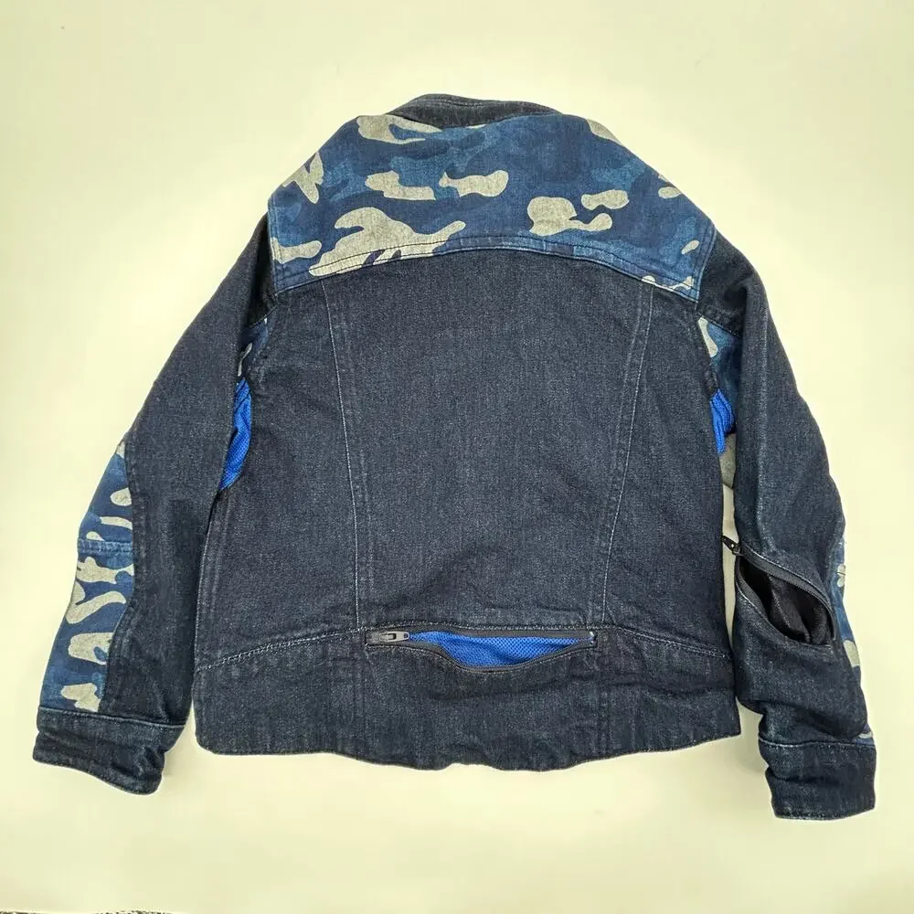 Gap Denim Camo Hooded Jacket Kids Size Small Regular Zipper Vents on Sleeve Back
